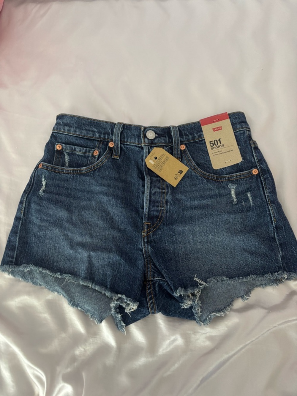 Levi's Dark Blue Distressed 501 Cutoff Jean Shorts